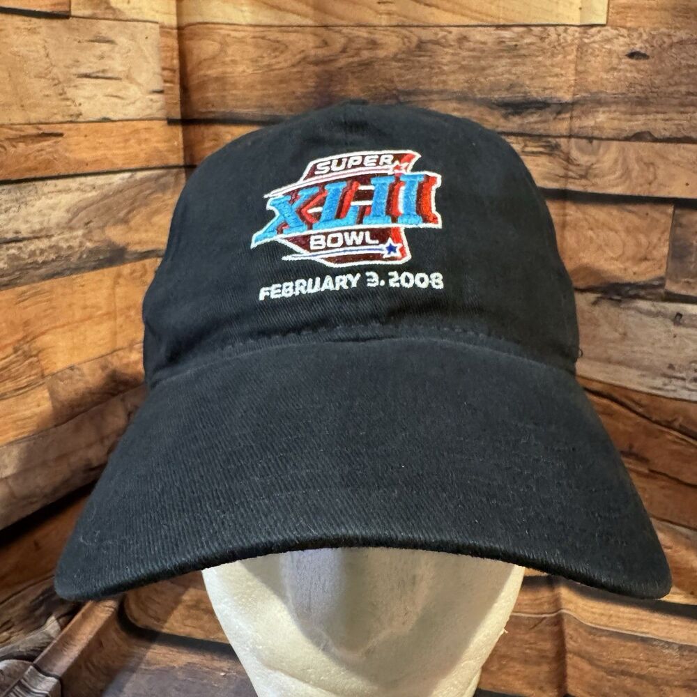 NFL Super Bowl XLII Hat 2008 Black Cotton Adjustable Strapback Baseball Cap Vtg